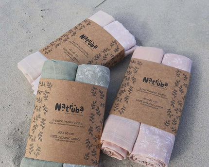 Bio Musselin Stoffwindeln  2er-Pack-Ein Blatt, ein Solid - My Comfy Nest