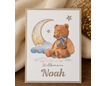 Namenskarte Teddy / Pfau Hellblau